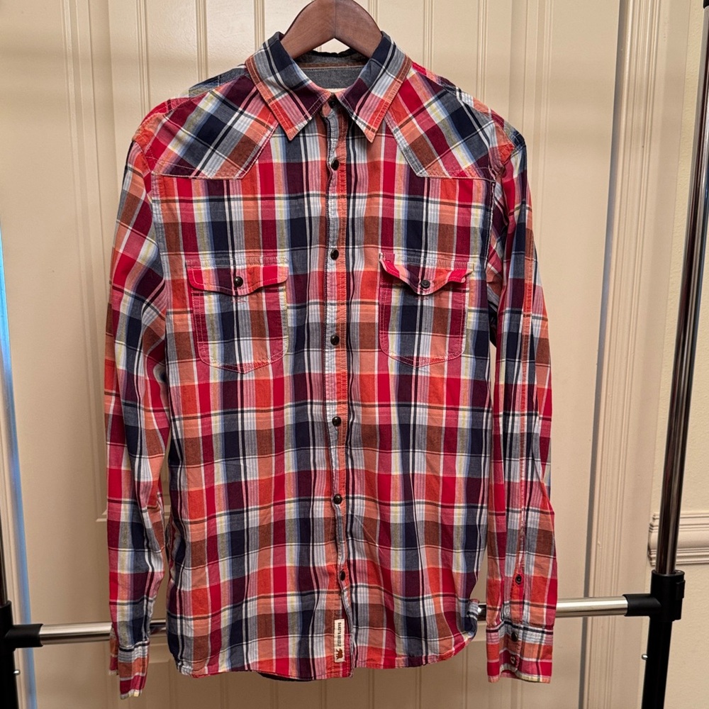 Men’s Dakota Grizzly Plaid Pearl Snap Western Shirt-Sz Large